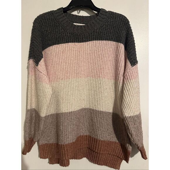 American Eagle Outfitters Sweaters - American Eagle Striped Oversized Cable Knit Striped Sweater size Medium Pink Gra